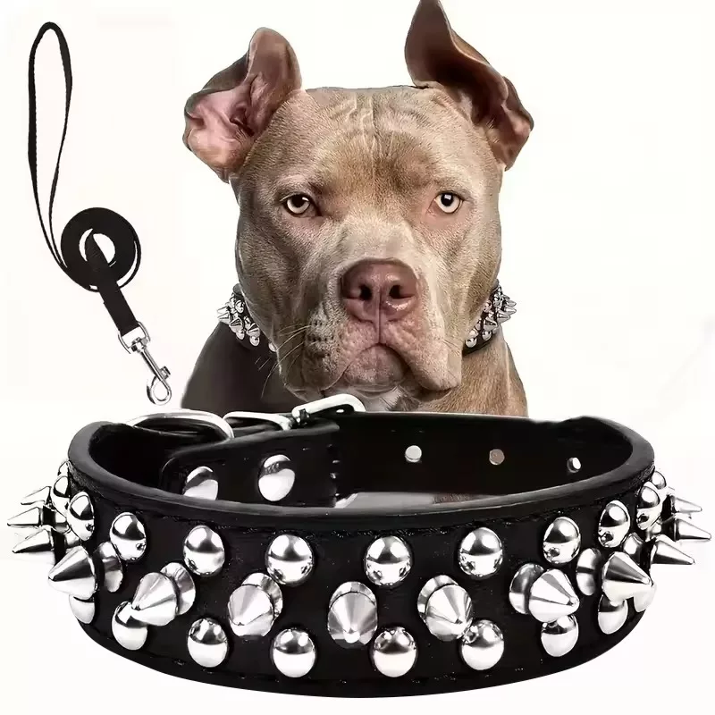 spiked dog collar, collar and leash set, adjustable dog collar
